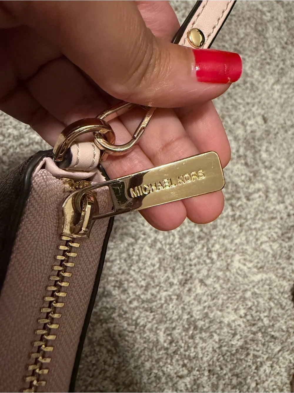 Michael Kors Brown and Blush Signature Wristlet Wallet